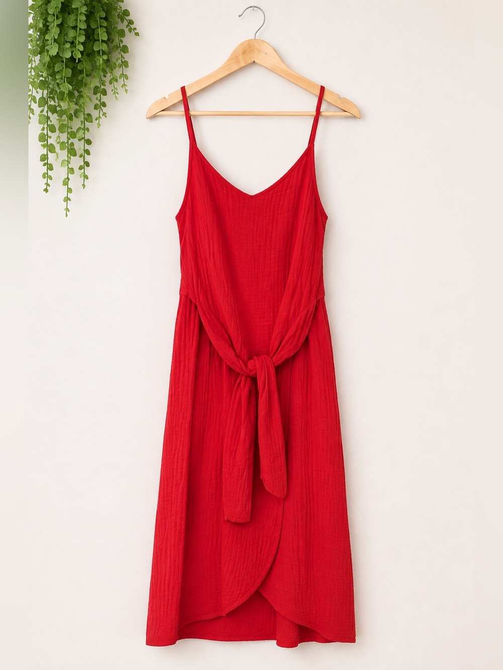 wild fable Red Sleeveless Tie-Front Midi Dress